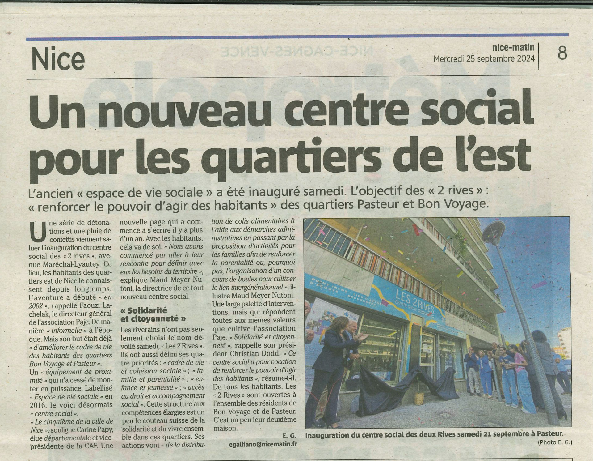 Nice Matin : Un nouveau centre social pour les quartiers de l’Est